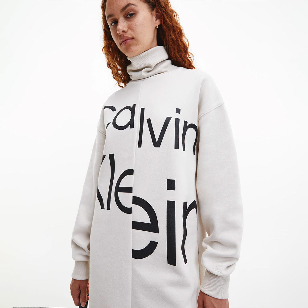 Disrupted Logo Roll Neck Dress - Off White