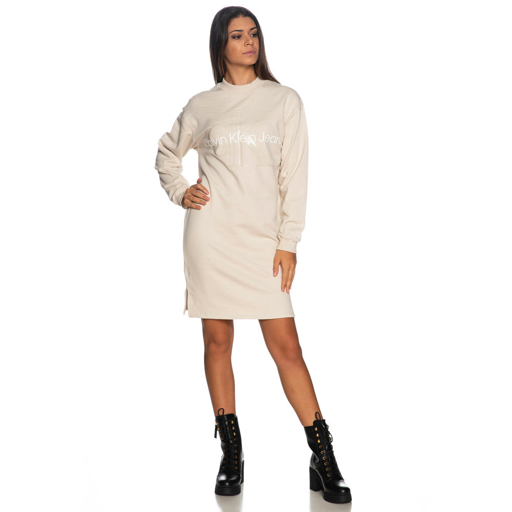 Glossy Monogram Crew Neck Dress - Off White