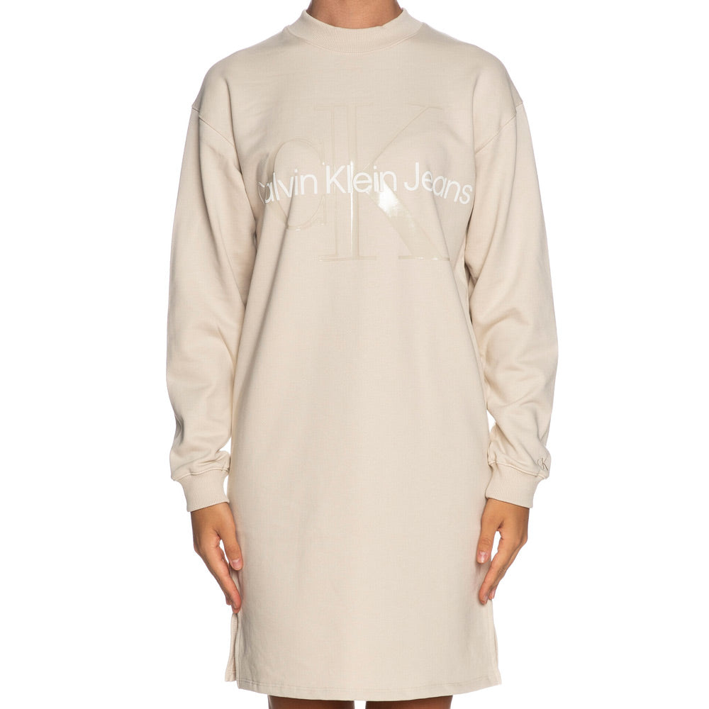 Glossy Monogram Crew Neck Dress - Off White