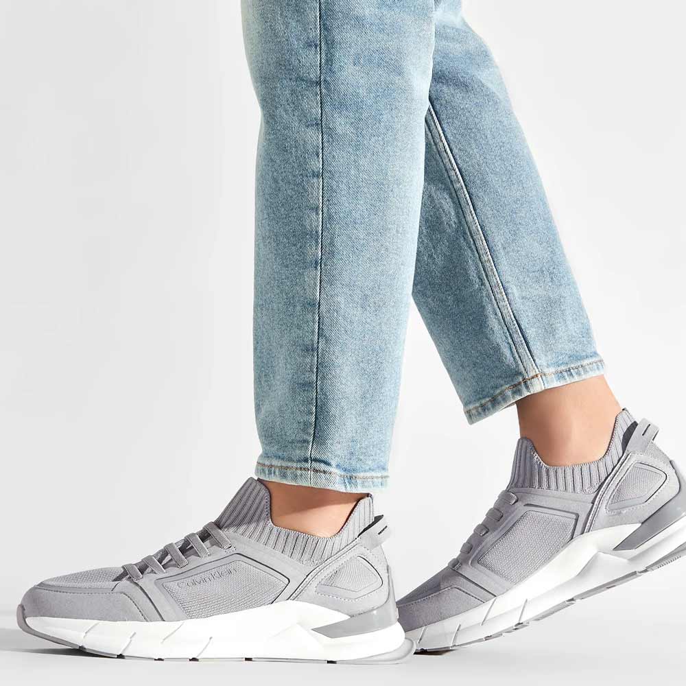 Low Top Lace Up Lth Mix Sneaker- Grey