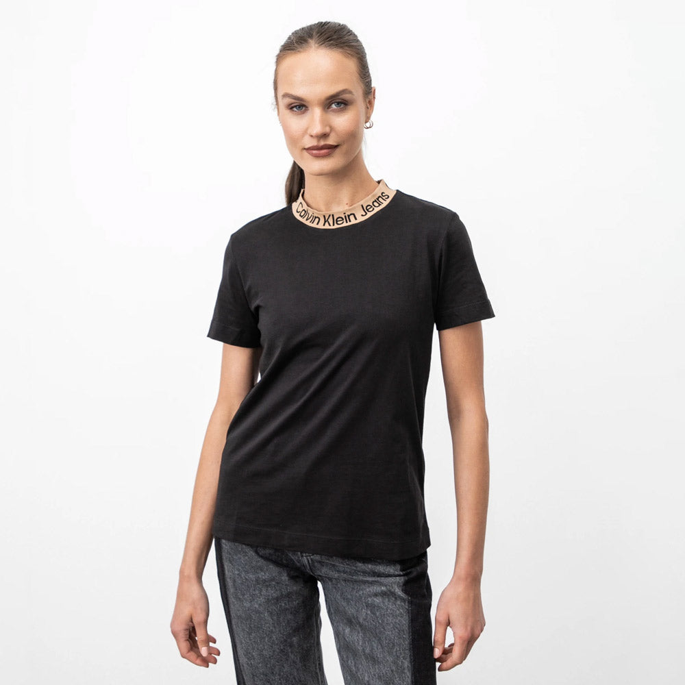 Neck Logo Jacquard T-Shirt- Black