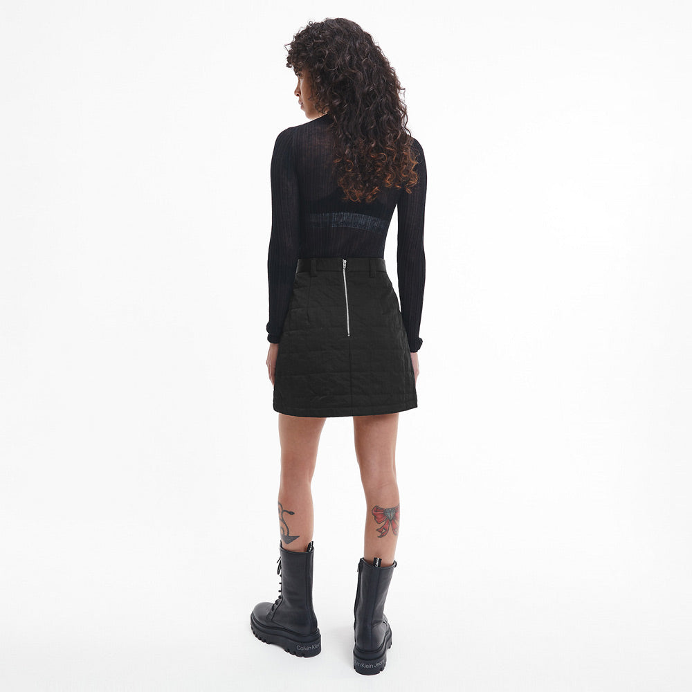 Sheer Yarn Mock Neck Sweater- Black