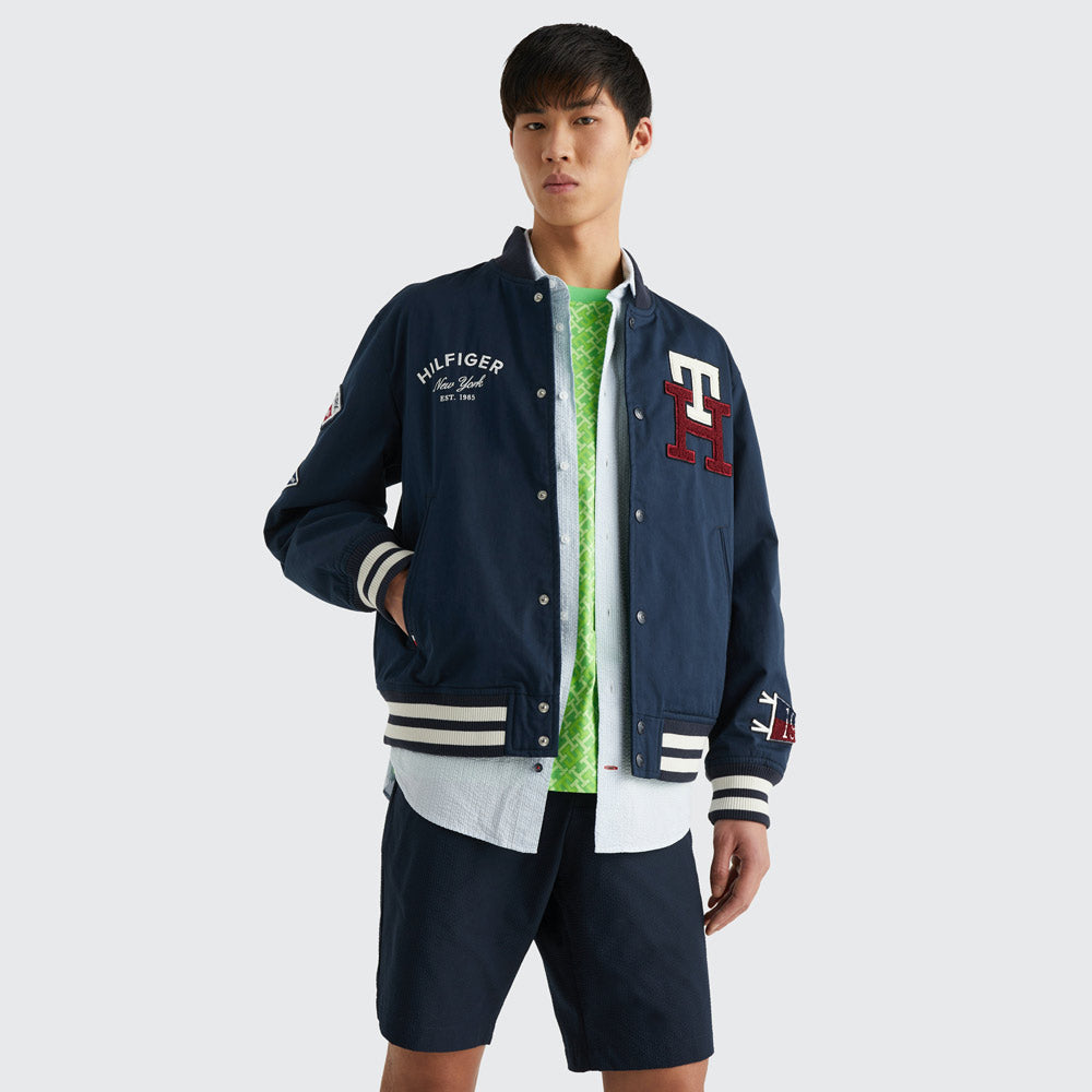 Cotton Varsity Jacket - Navy