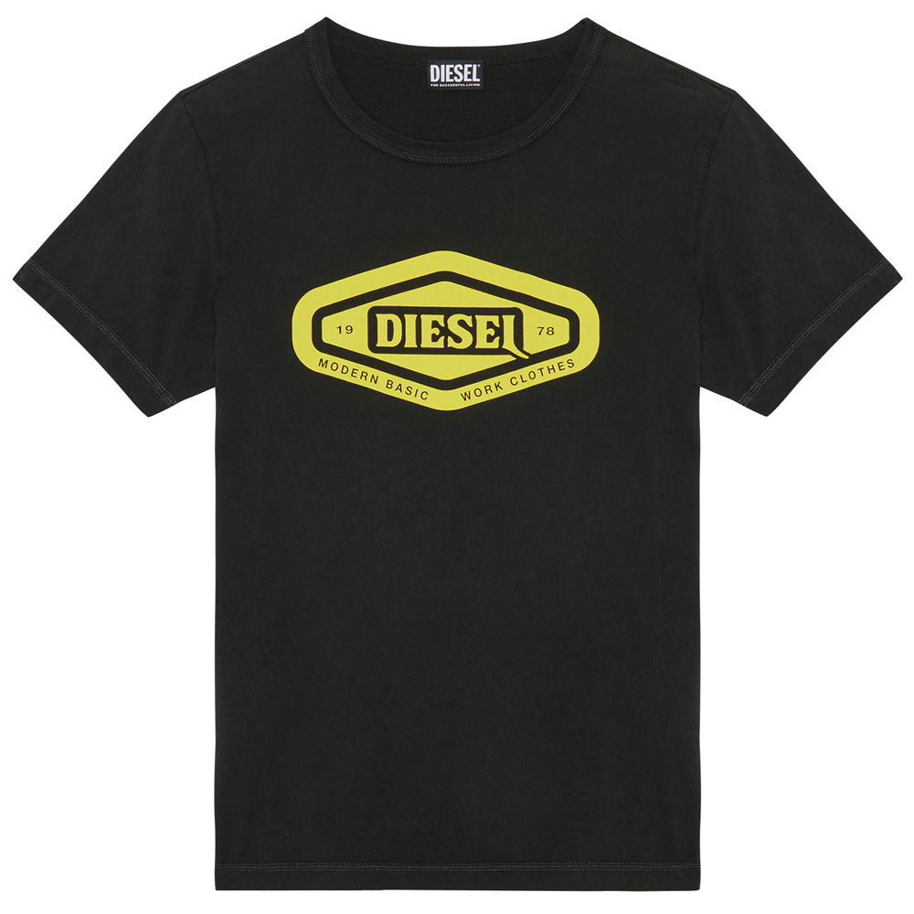 Cotton T-Shirt With Modern Basic Work Clothes Yellow Logo - Black