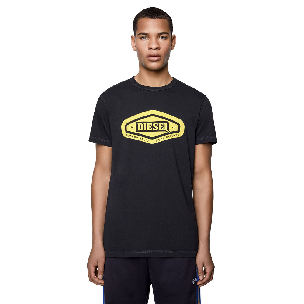 Cotton T-Shirt With Modern Basic Work Clothes Yellow Logo - Black