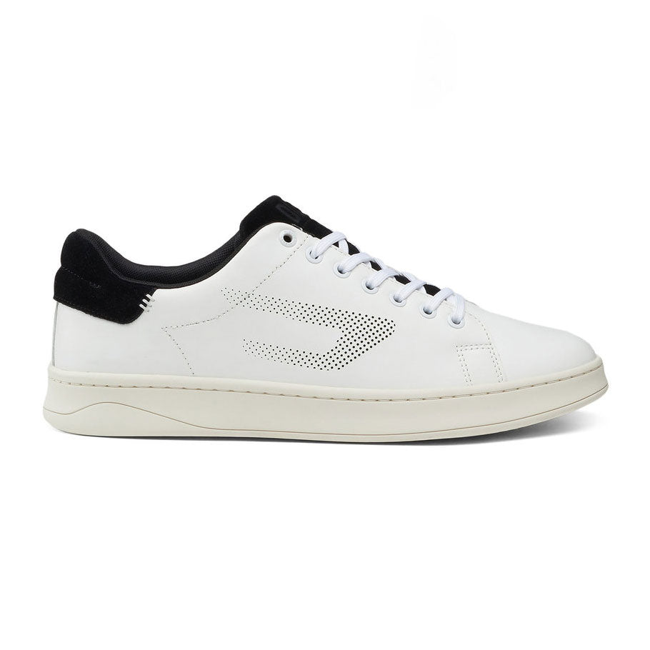 S-ATHENE Low Top Leather Sneaker With Perforated Logo - White