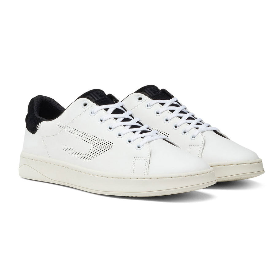 S-ATHENE Low Top Leather Sneaker With Perforated Logo - White