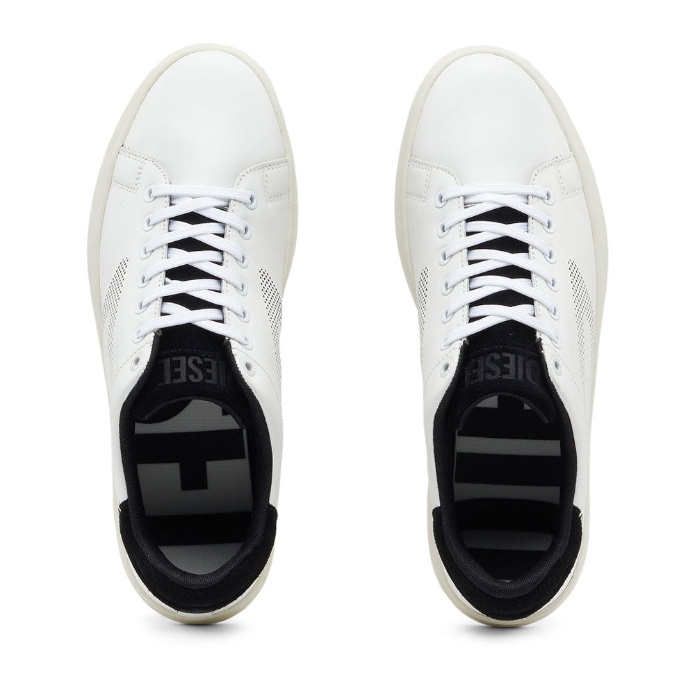 S-ATHENE Low Top Leather Sneaker With Perforated Logo - White