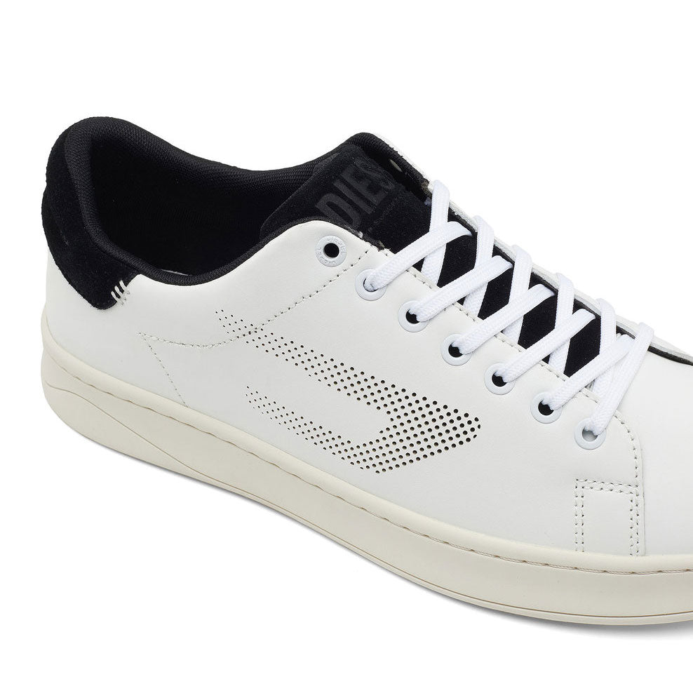 S-ATHENE Low Top Leather Sneaker With Perforated Logo - White