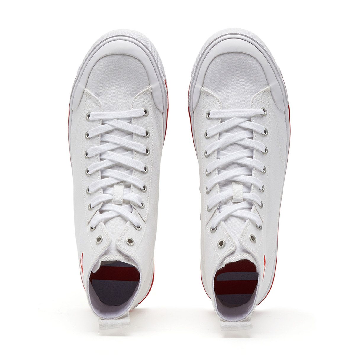 High-top Canvas Sneakers with Oval Patch - White