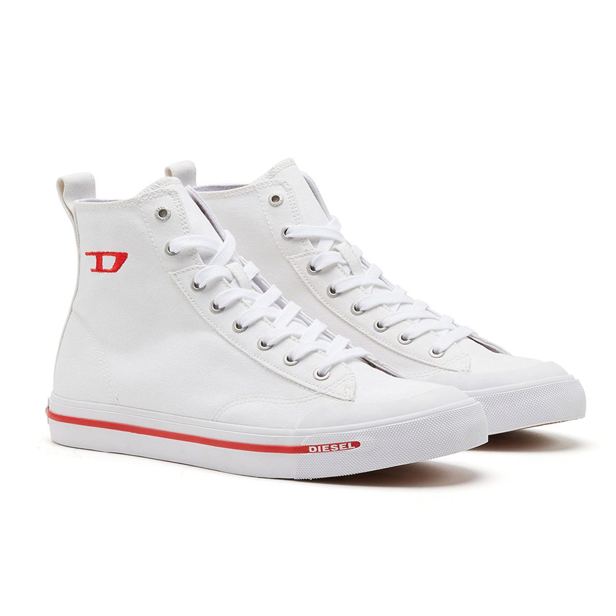 High-top Canvas Sneakers with Oval Patch - White