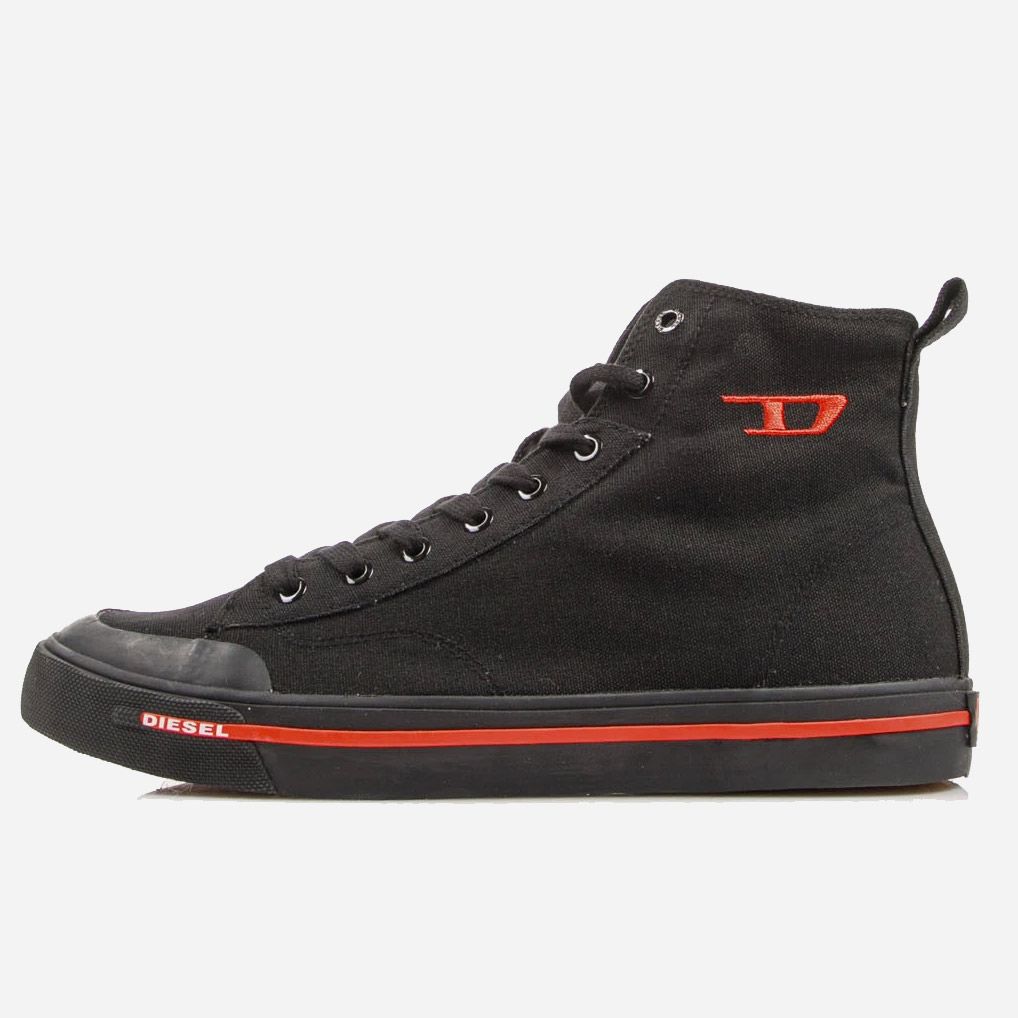 High-top Canvas Sneakers with Oval Patch Black