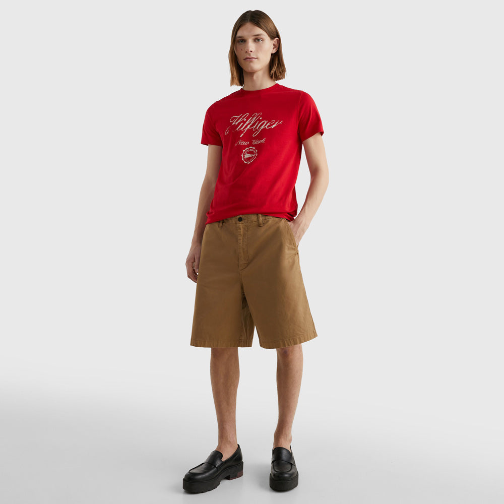 Faded Script Print T-Shirt - Red