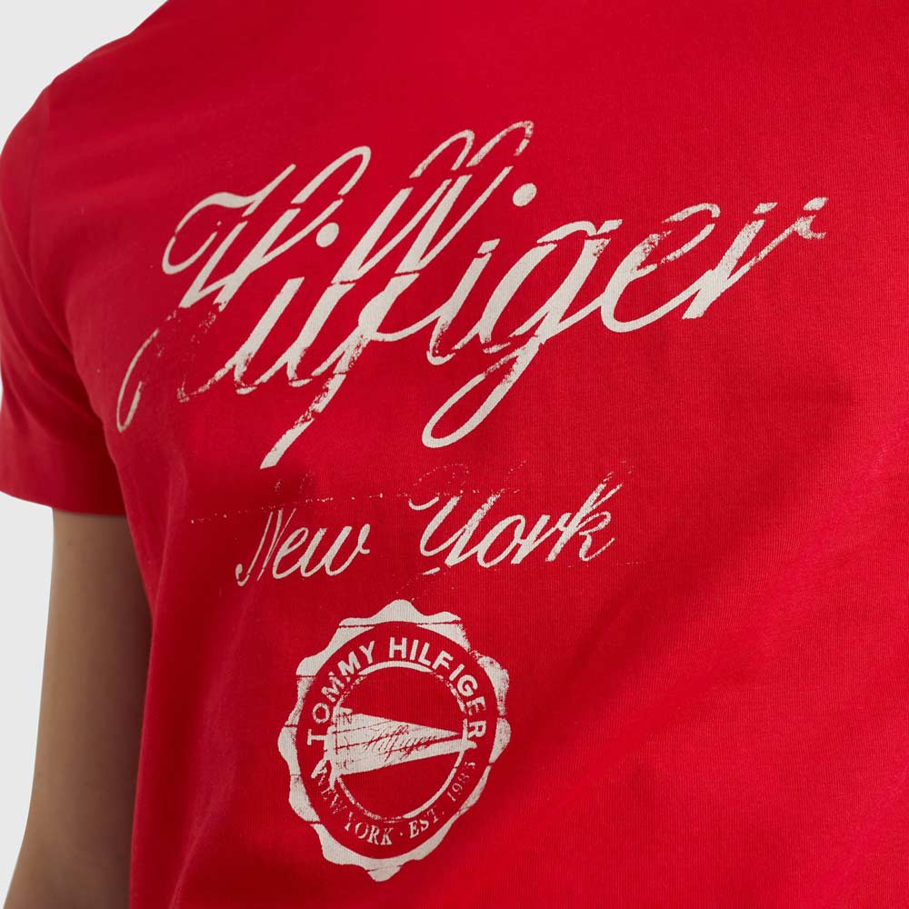 Faded Script Print T-Shirt - Red