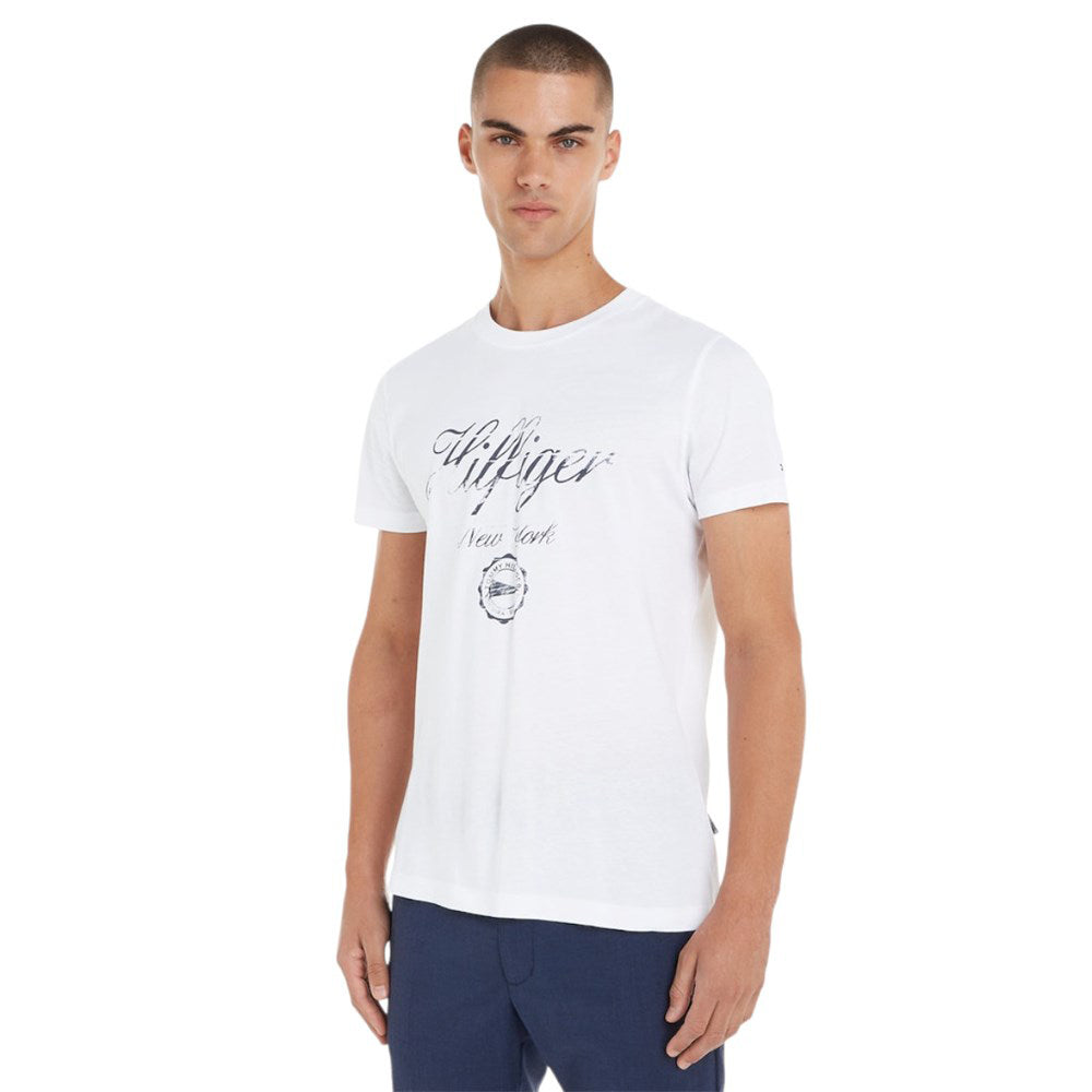 Faded Script Print T-Shirt - White