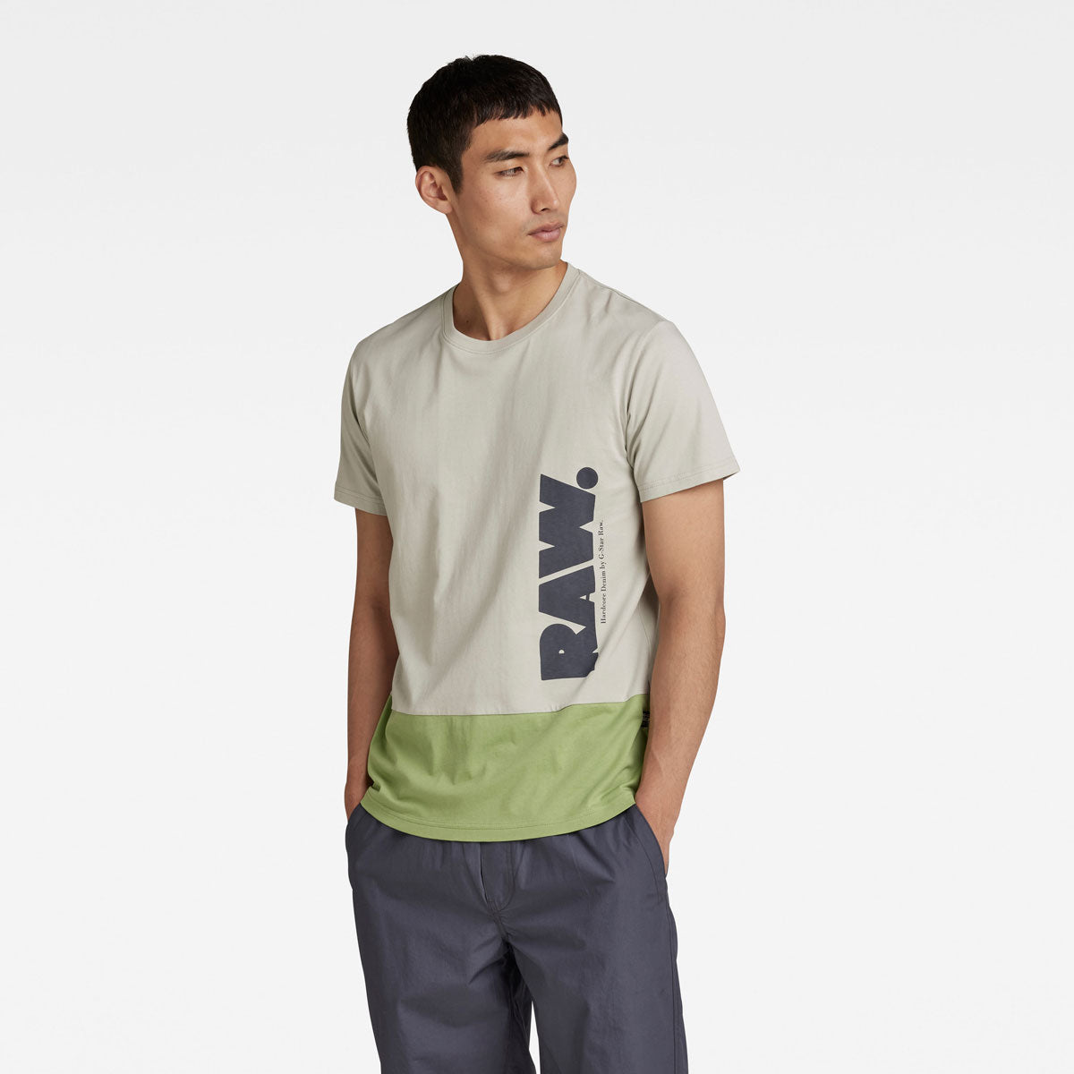 Colour Block Cotton T-Shirt - Grey