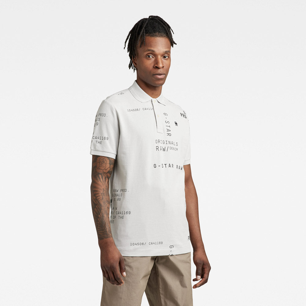Dunda Slim All Over Print Polo T-Shirt - Light Grey