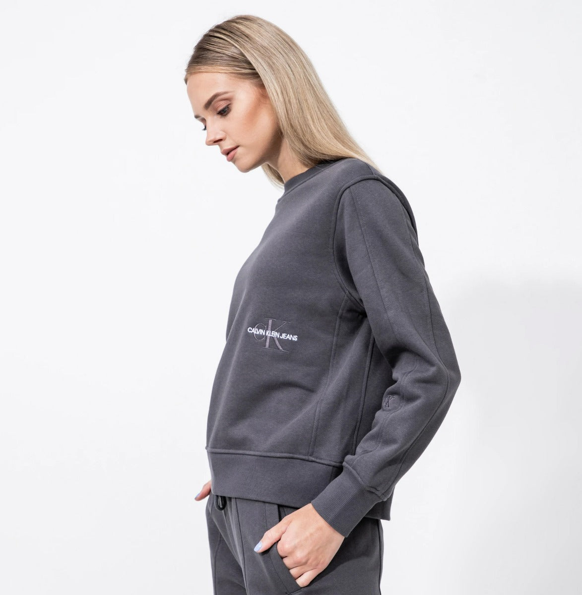 CK Monogram Crew Sweater Off Placed Grey