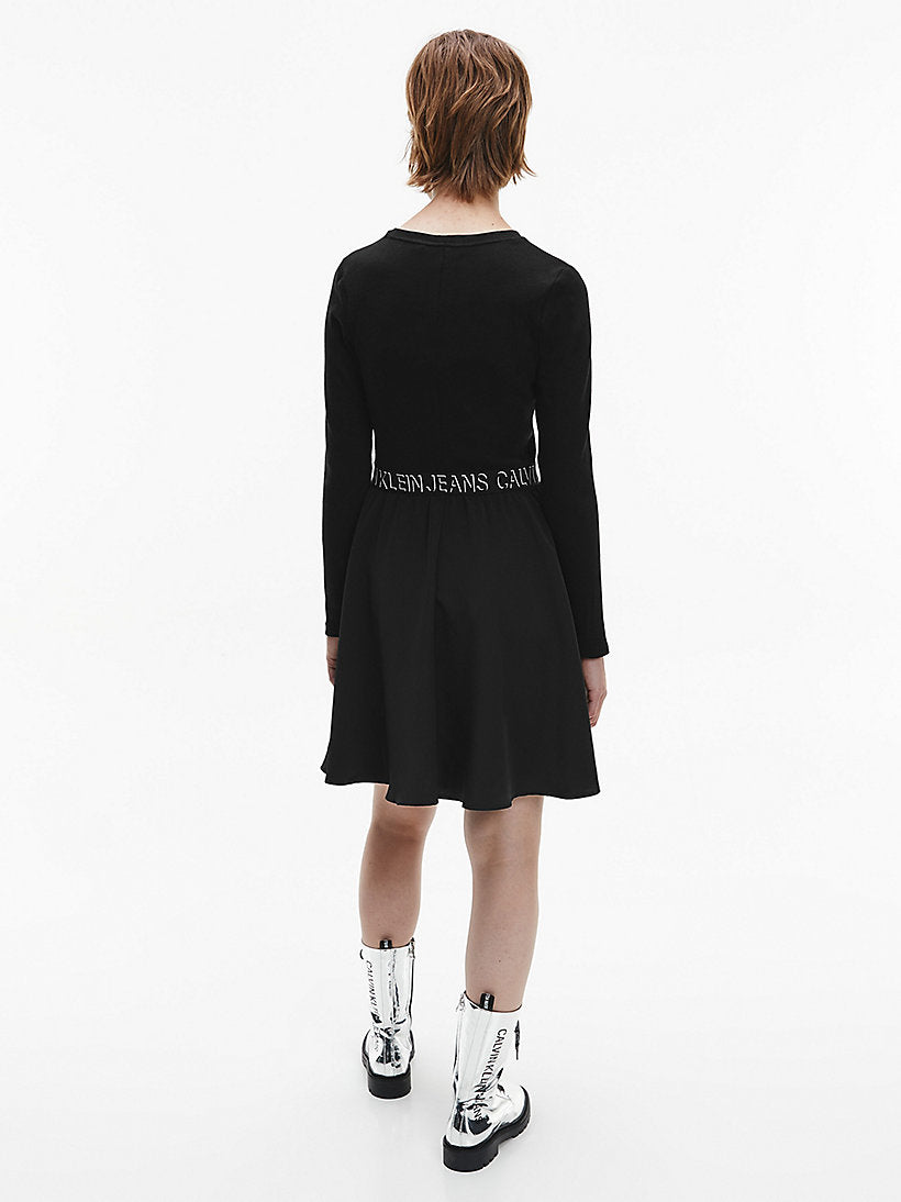 CK Fit and Flare Elastic Logo Dress Black