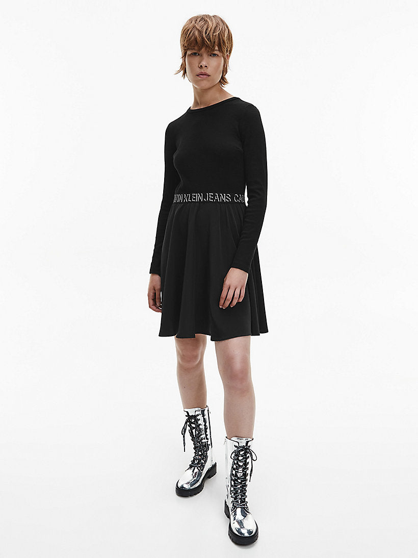 CK Fit and Flare Elastic Logo Dress Black