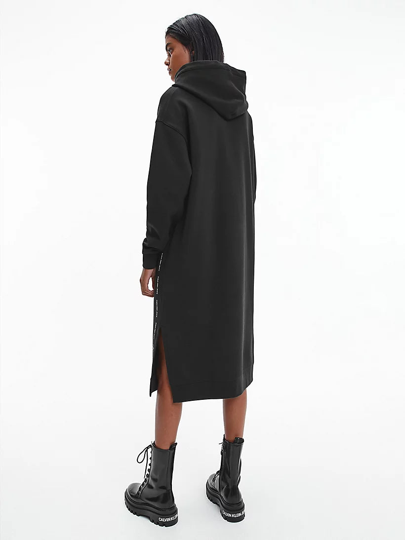 Repeat Logo Hooded Sweatshirt Dress Black