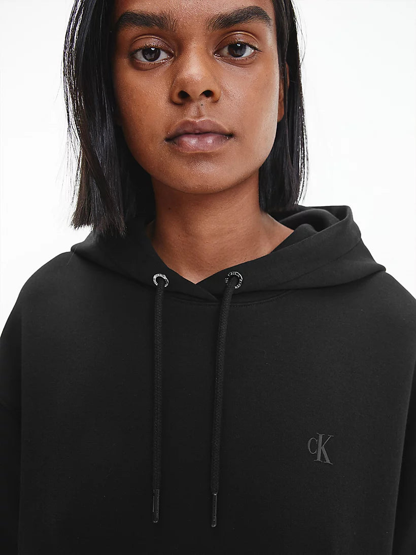 Repeat Logo Hooded Sweatshirt Dress Black