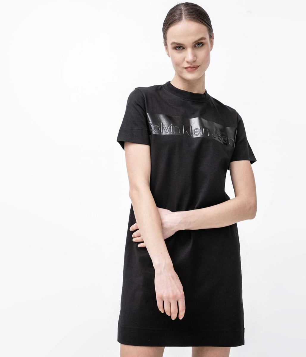 Shiny Logo T-shirt Dress Black