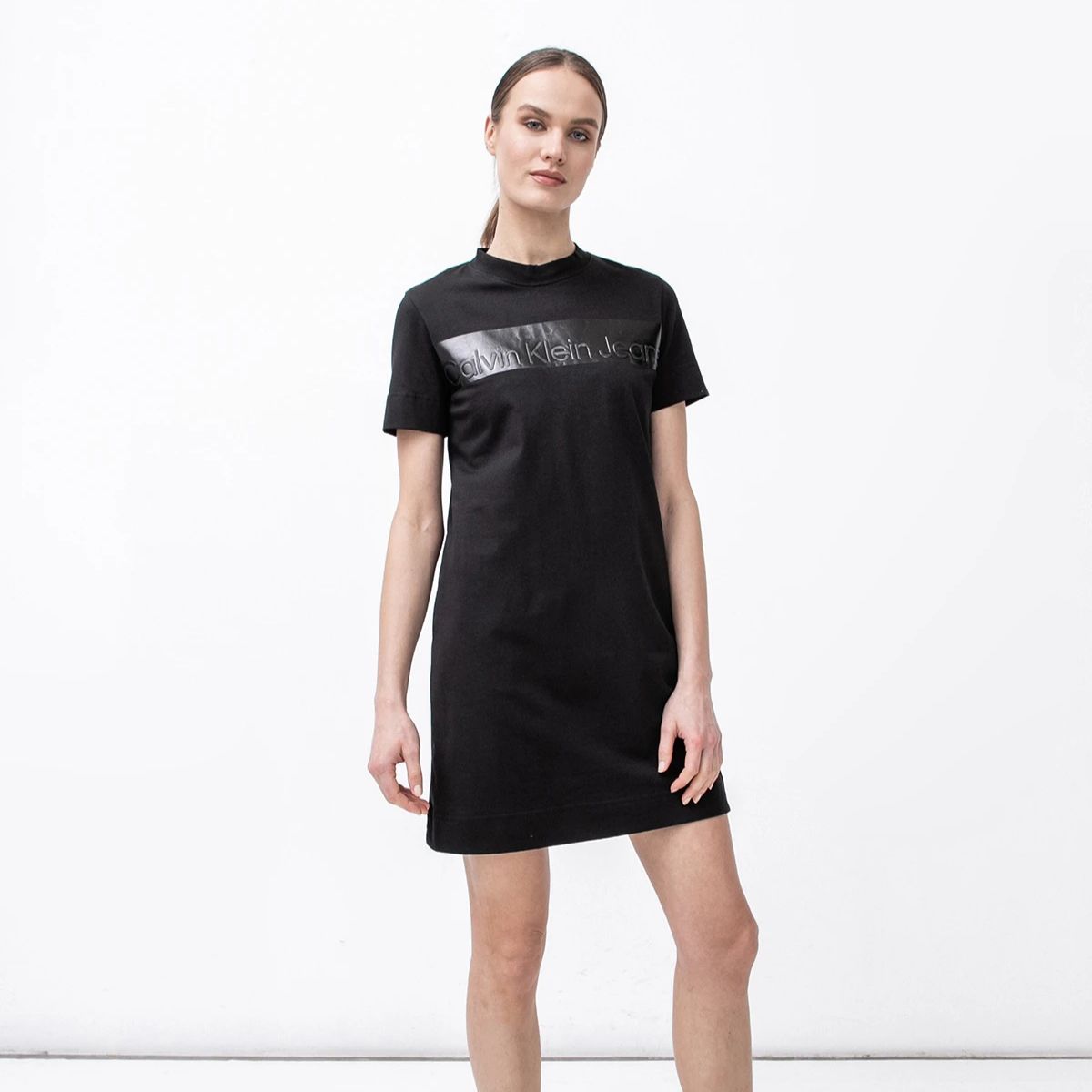 Shiny Logo T-shirt Dress Black