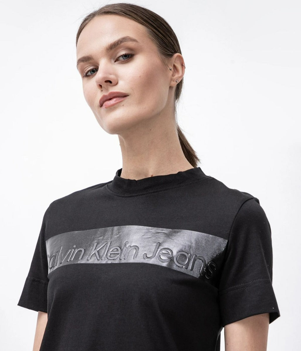 Shiny Logo T-shirt Dress Black