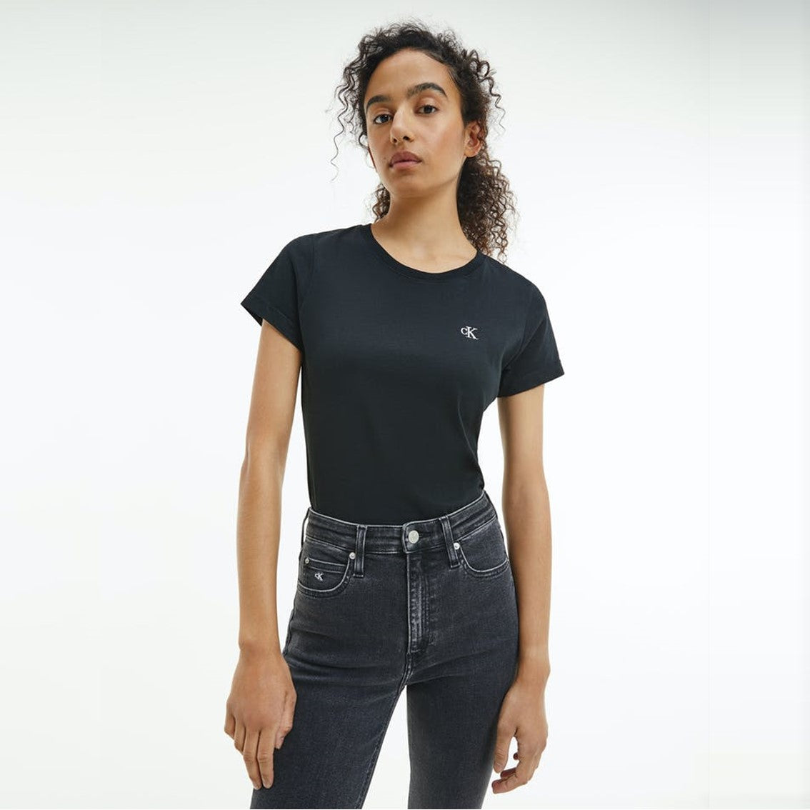 CK Women Embroidered Slim Tee Black