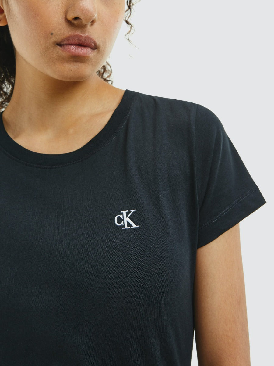 CK Women Embroidered Slim Tee Black