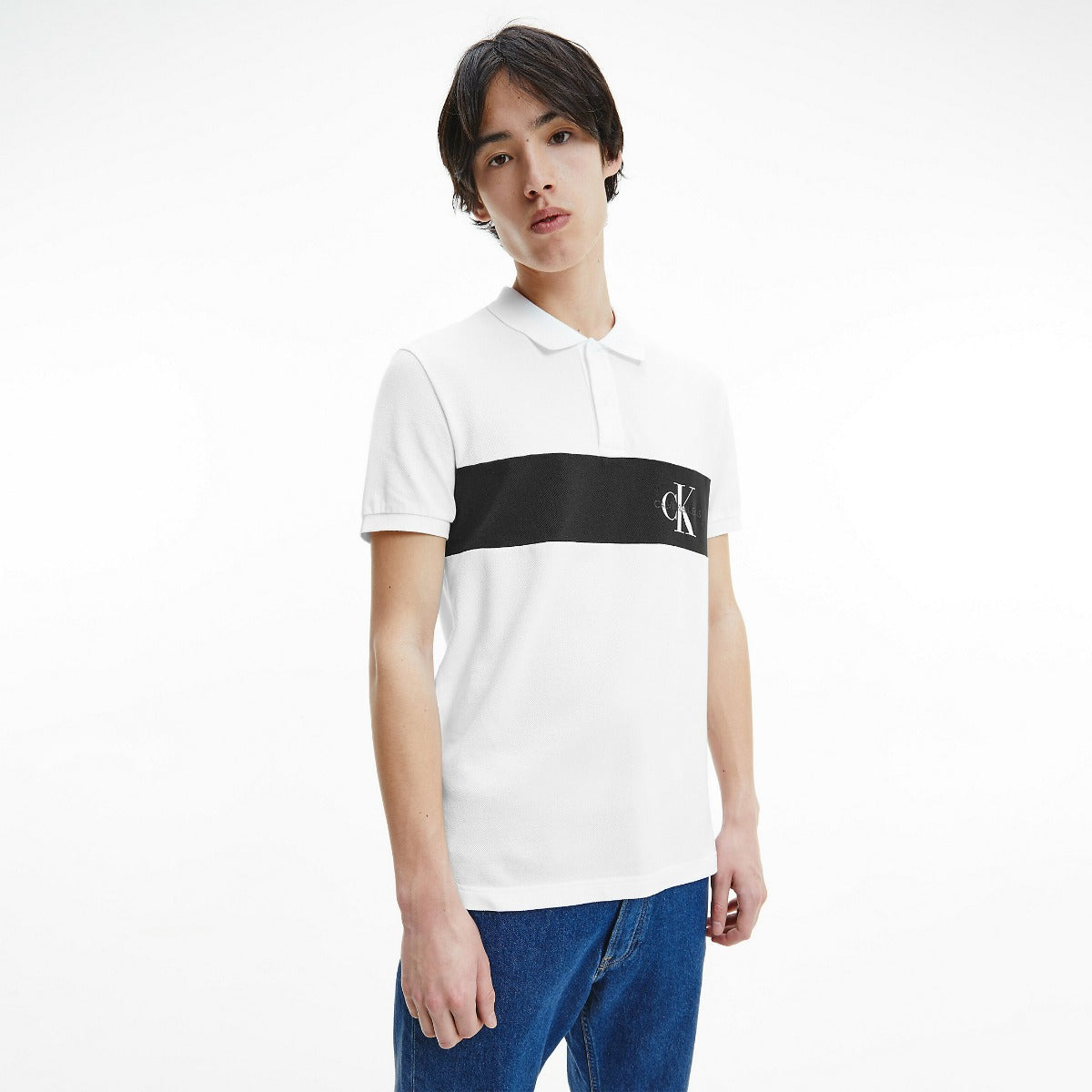 CK Colour Block Polo Shirt White