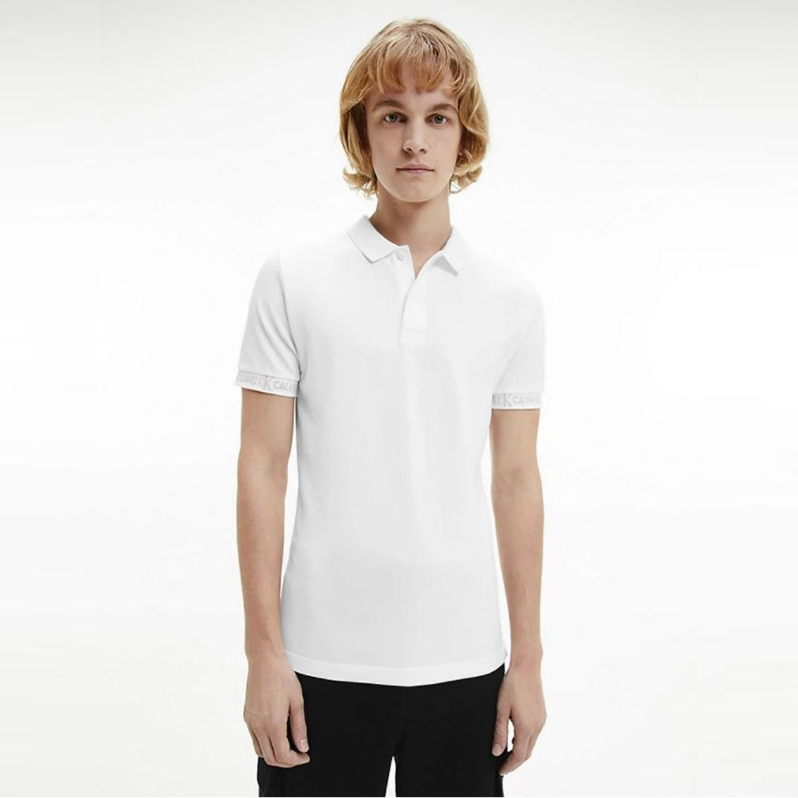 CK Polo Jacquard Sleeve Trim White