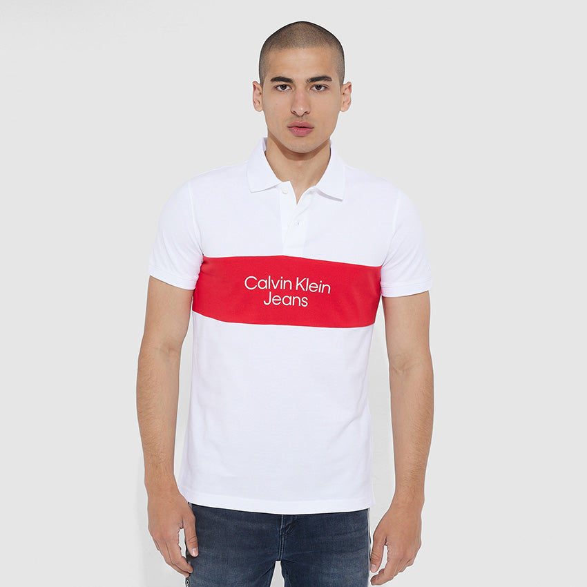 Calvin Klein Logo Colorblock Polo - White