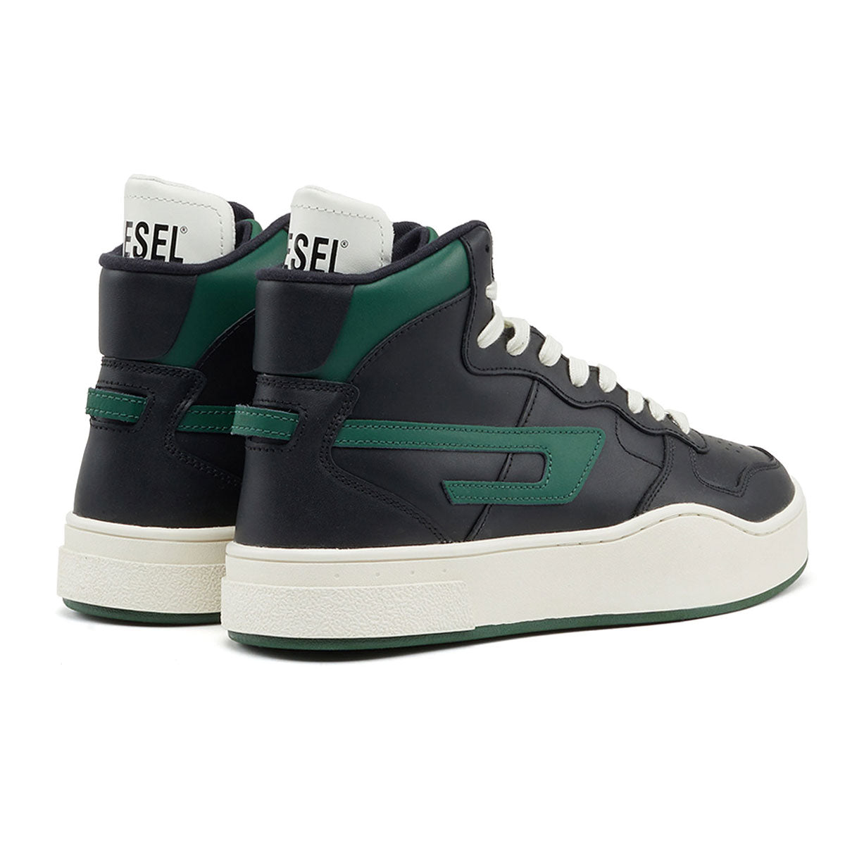 S-UKIYO Leather Sneakers with Green D logo - Black
