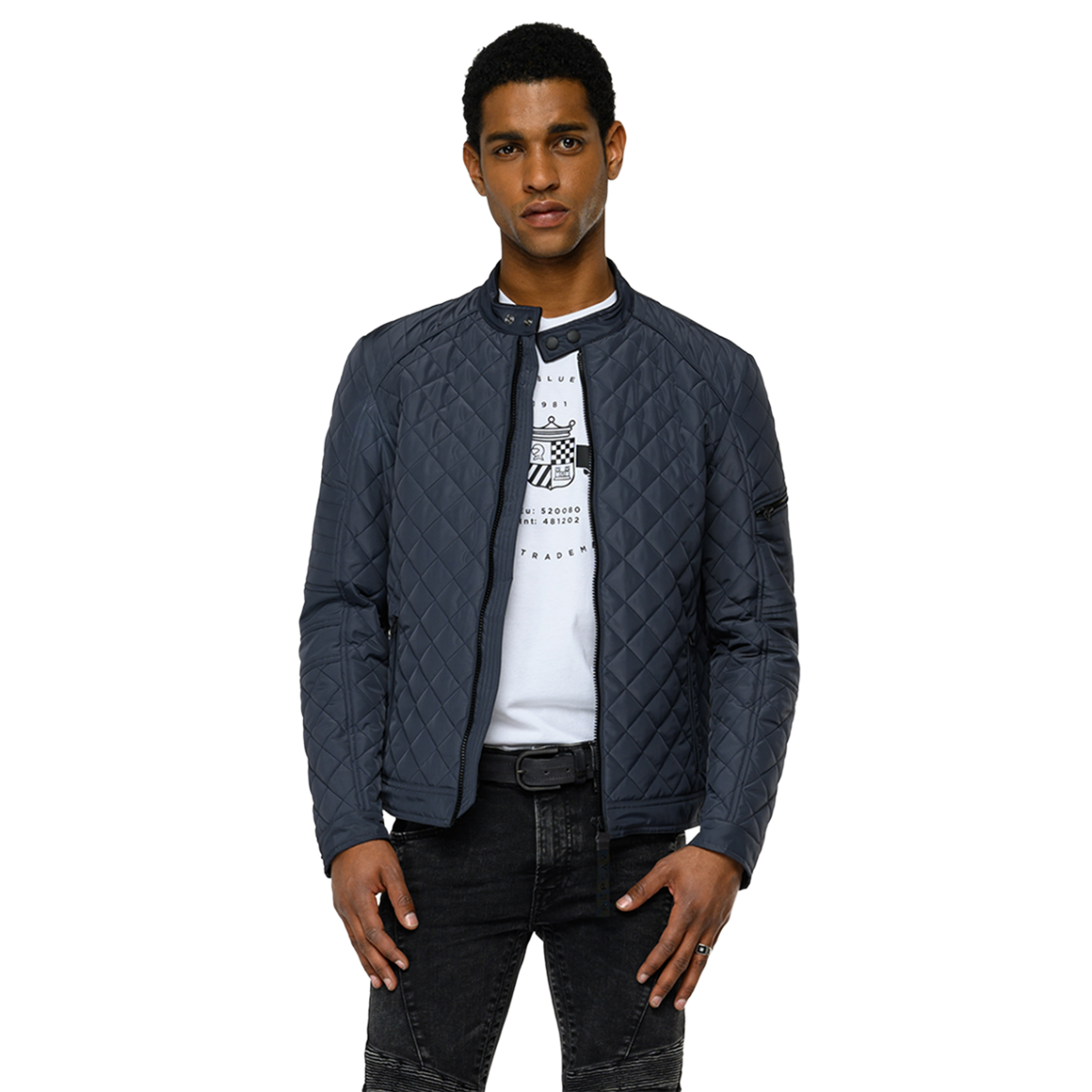 Biker Quilted Jacket Navy