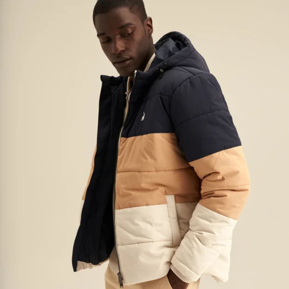 Colourblock Puffer Jacket Stone