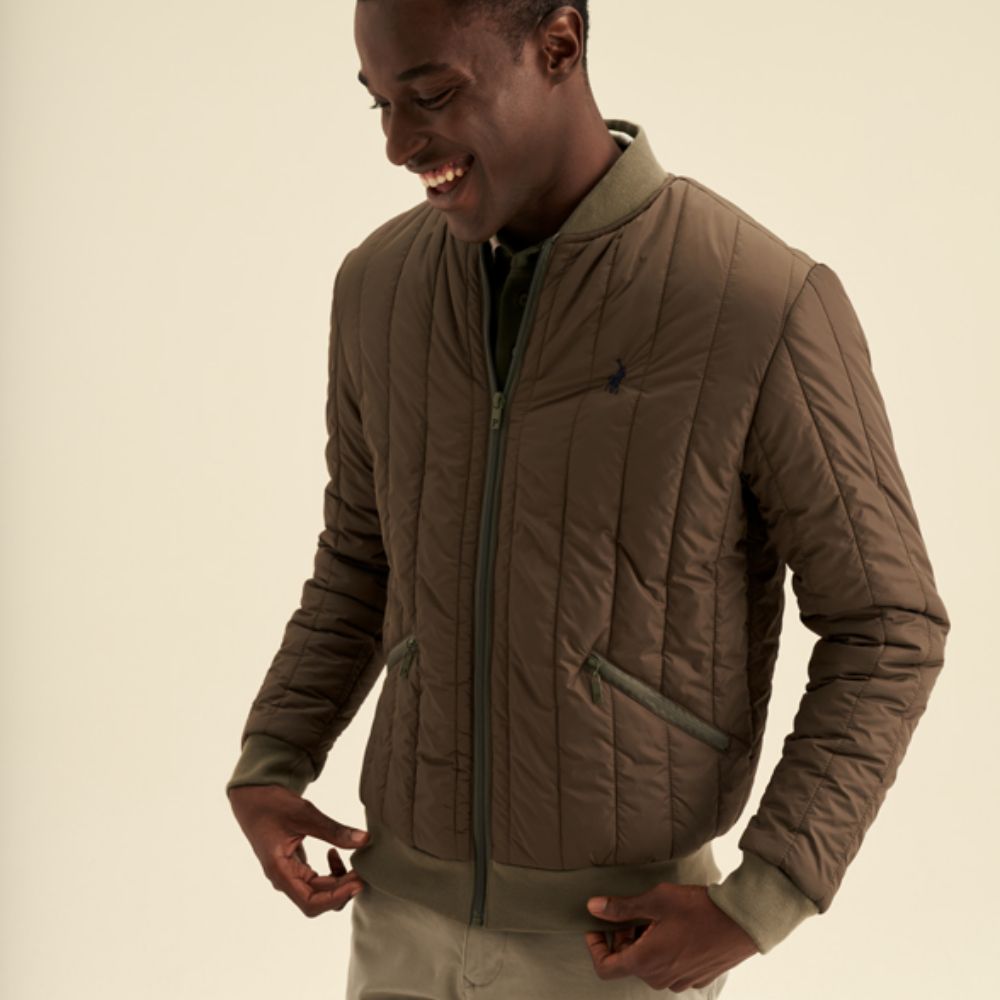 Puffer Jacket Quilted Lines Olive