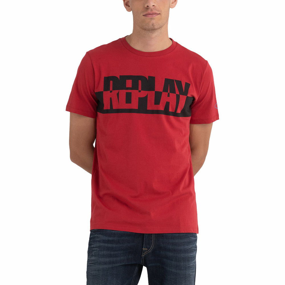 Colour Block Logo Print T-Shirt - Red