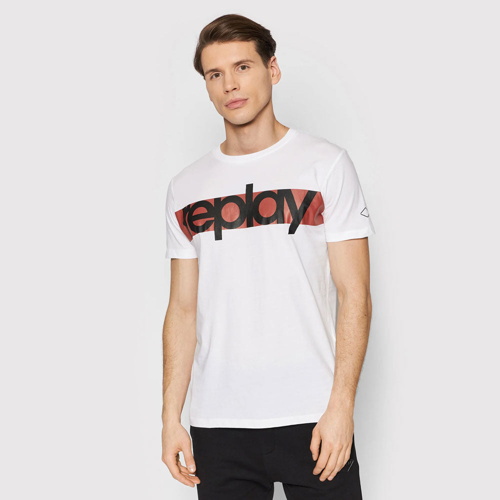 Stripe Logo Cotton T-Shirt - White