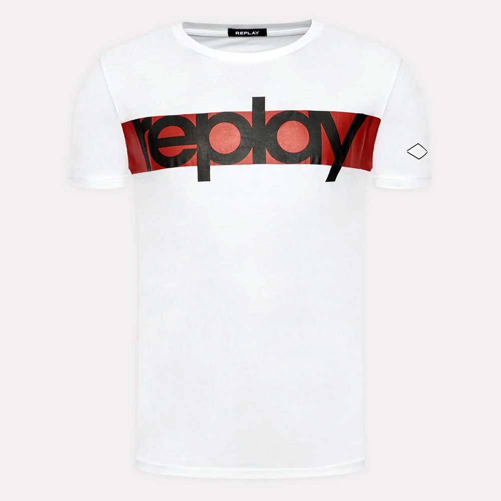 Stripe Logo Cotton T-Shirt - White