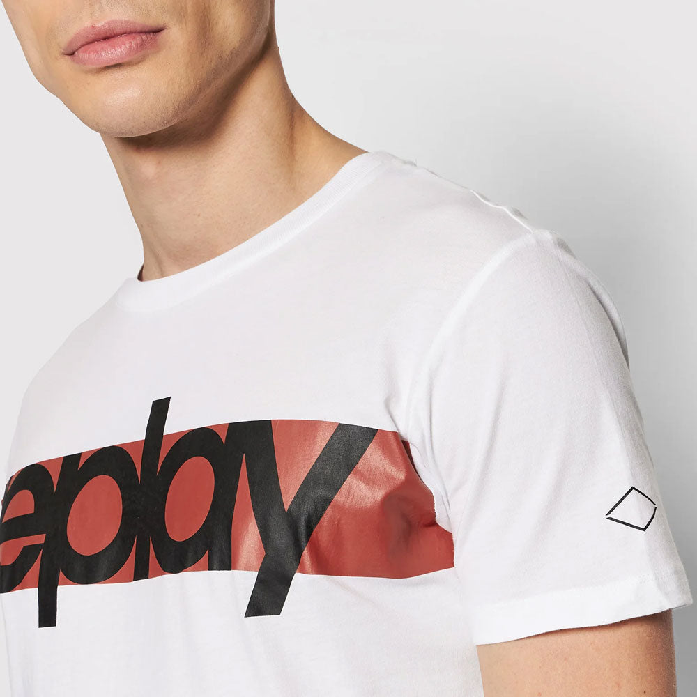 Stripe Logo Cotton T-Shirt - White