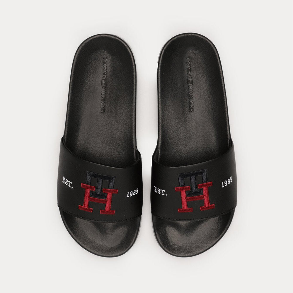 Embroidery Pool Slides- Black