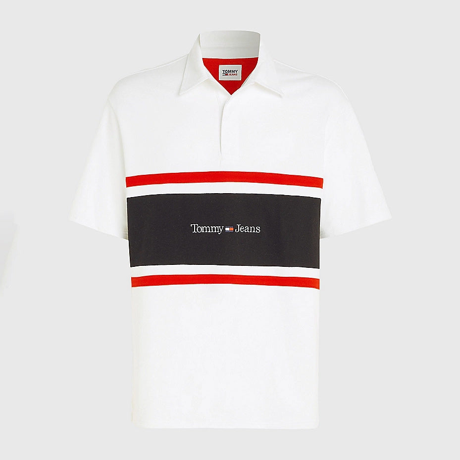 Colour Block Linear Rugby Polo - White