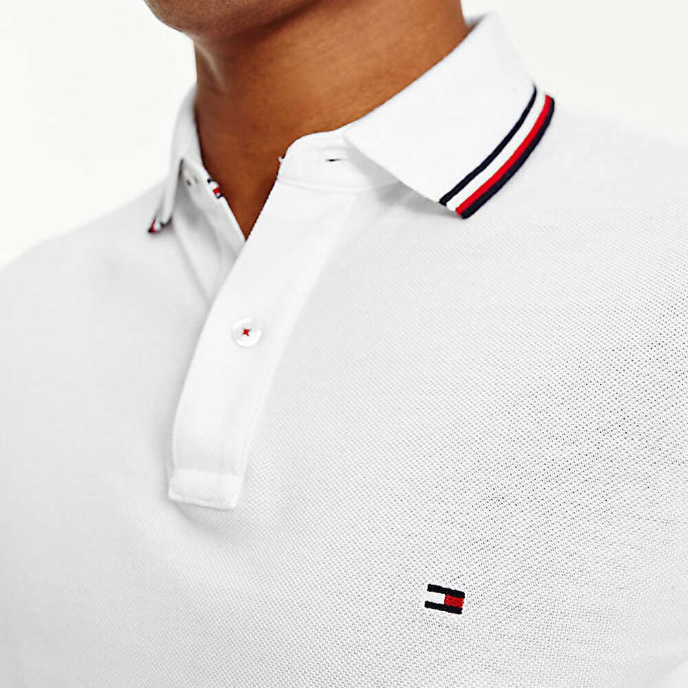 Core Tommy Tipped Slim Polo - White