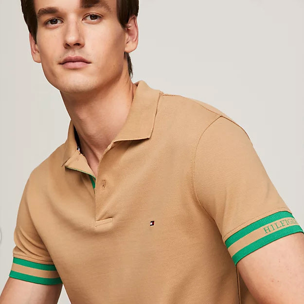 Monotype Cuff Slim Fit Polo - Khaki