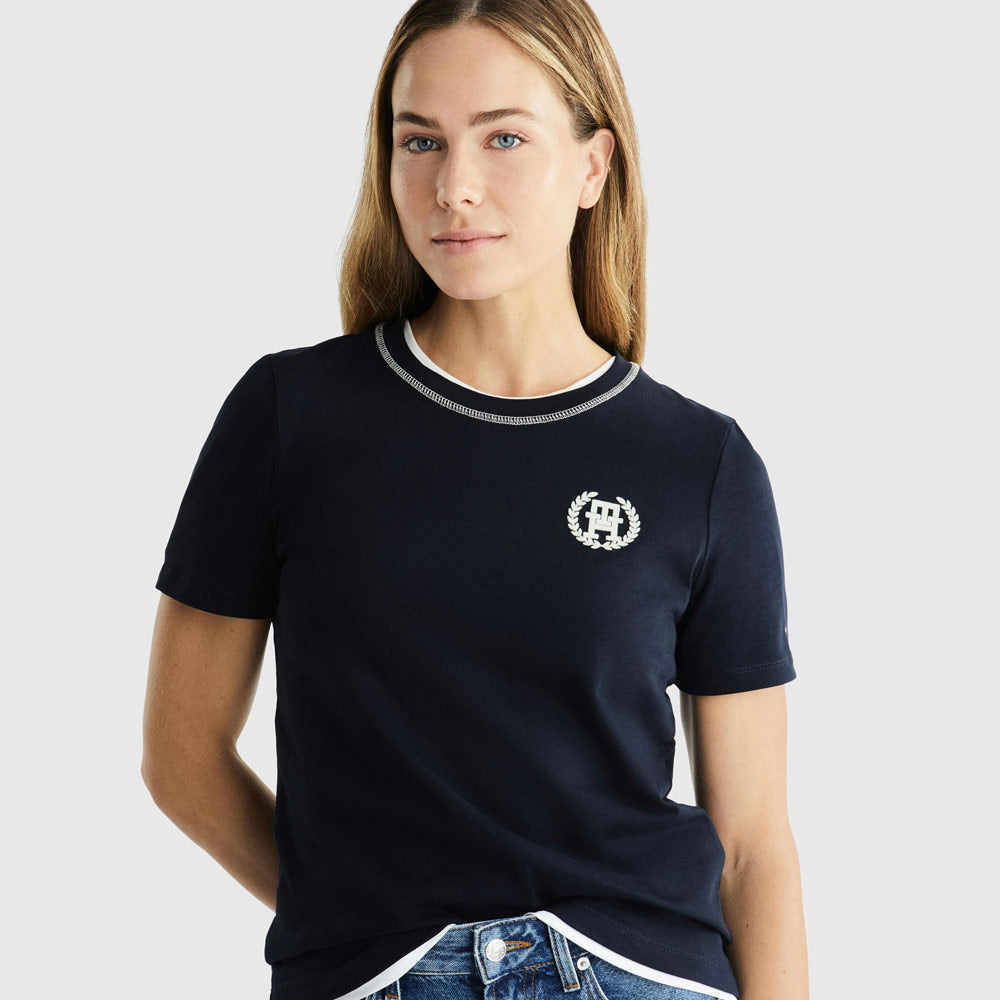 Laurel Embroidery T-Shirt - Navy