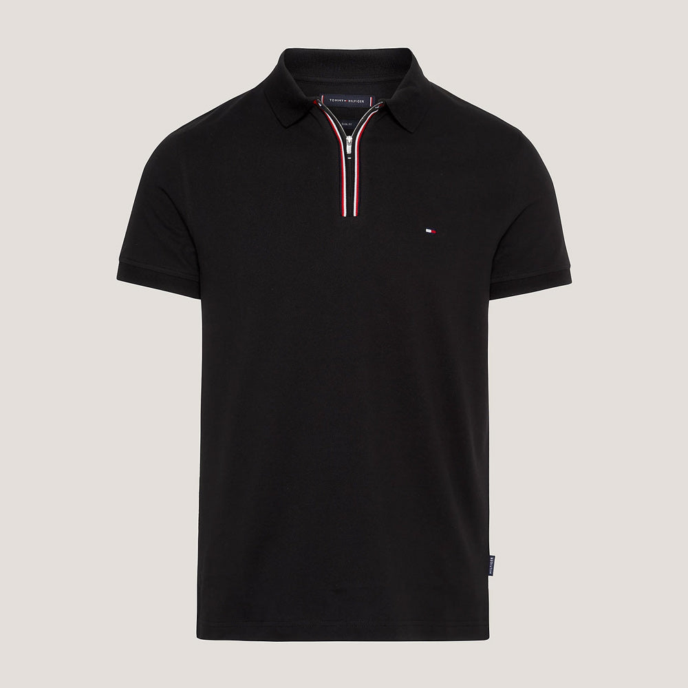 Contrast Zip Polo - Black