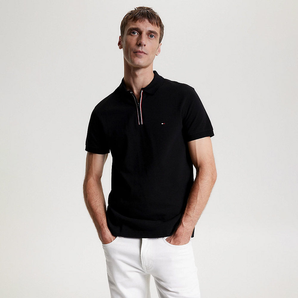 Contrast Zip Polo - Black