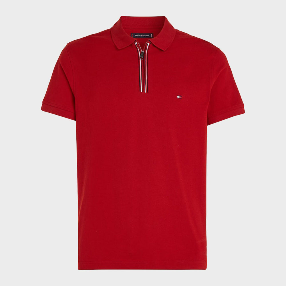 Contrast Zip Polo - Red